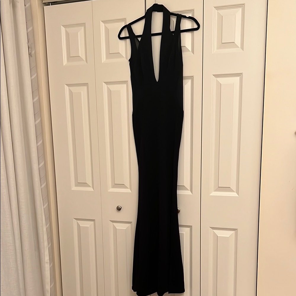 Low Cut Black Evening Gown